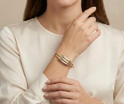 Wit en geel gouden Christian scharnier armband