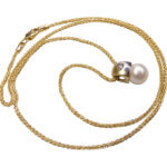 Gouden ketting met parel en diamant hanger