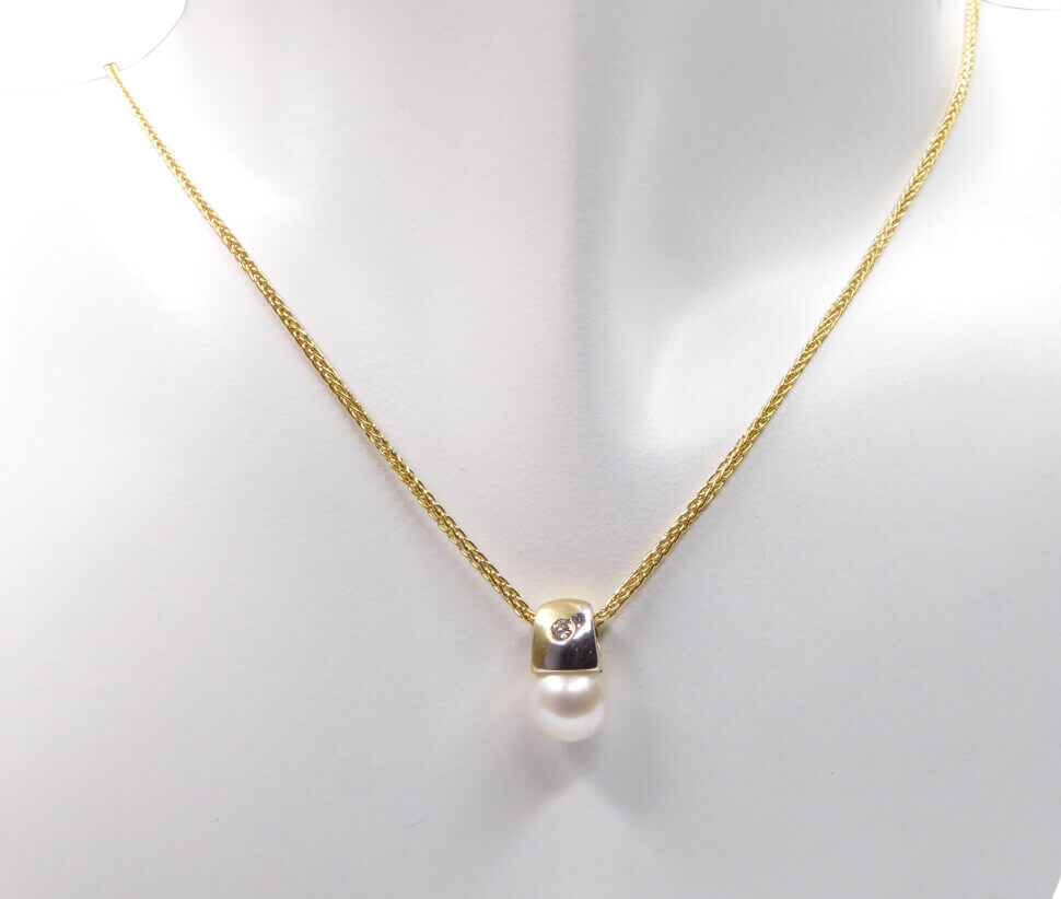 Gouden Ketting Met Parel En Diamant Hanger Kopen Gouden Hanger
