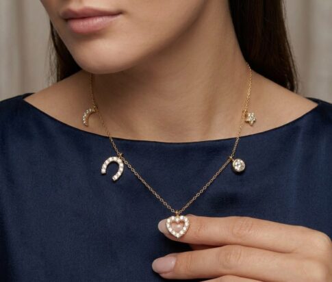 Geel gouden zirkonia bedelketting