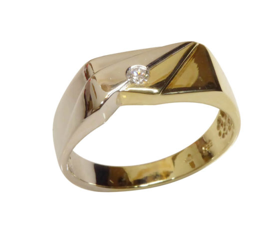 Bicolor gouden cachet ring met reliëf