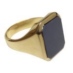 Gouden blauwe lagensteen cachet ring