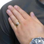 Gouden tricolor cachet ring met diamant