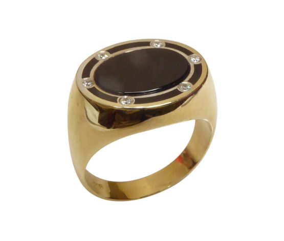 Gouden zegelring met onyx en diamanten