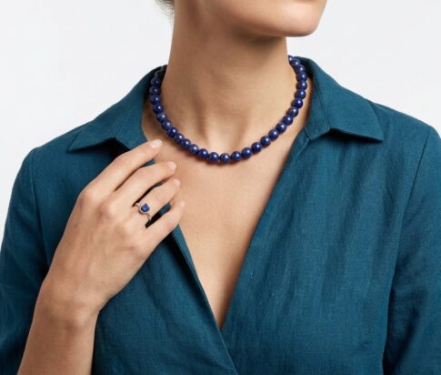 Lapis lazuli collier met wit gouden slot