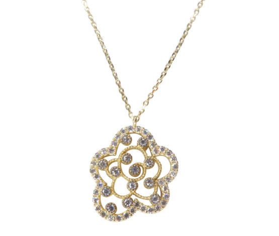 Gouden zirkonia roos hanger