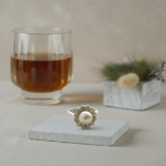 18 karaat wit gouden diamanten ring met parel