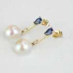 Oorhanger met diamant en saffier en parel