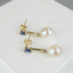 Oorhanger met diamant en saffier en parel