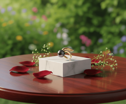 Gouden ring met diamant en akoya parel