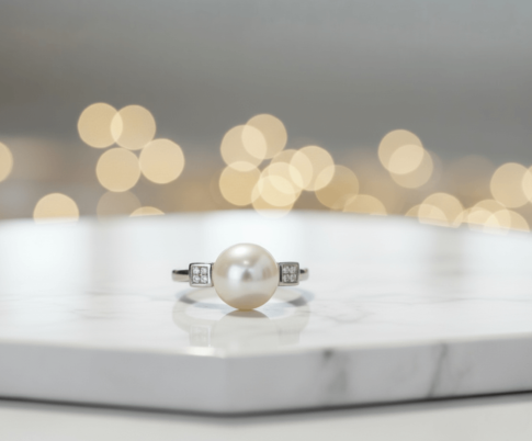 Wit gouden ring met parel en princess Wit gouden ring met parel en princess