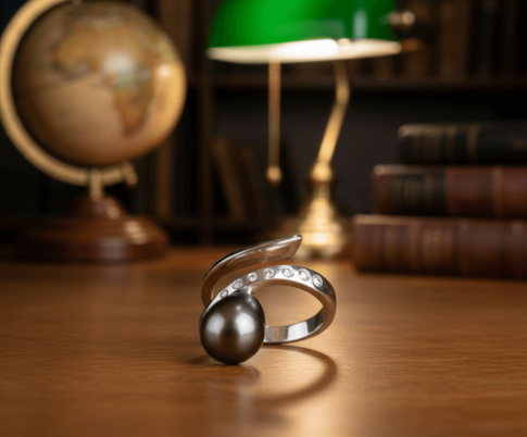 Wit gouden ring met diamant en akoya parel