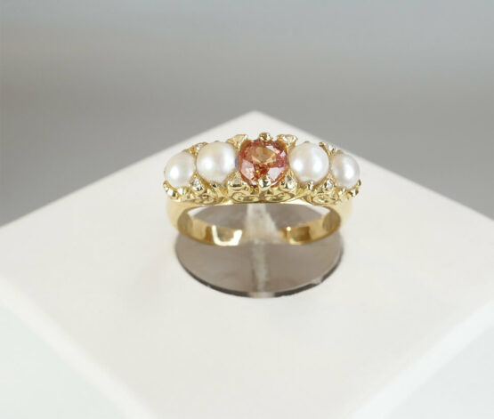 Gouden ring met parel en citrien