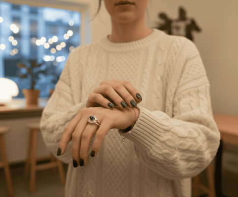 Gouden ring met ovale saffier en briljanten