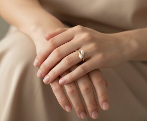 Gouden ring met dubbele parel