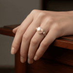 14 karaat gouden ring met parel & diamant