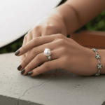 14 karaat gouden ring met parel & diamant