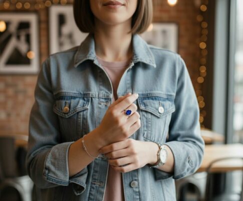 Wit gouden ring met synthetische saffier