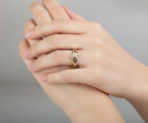 Gouden bicolor ring met diamant