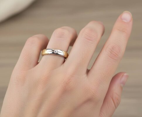 Gouden bicolor ring met 1 diamant