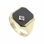 Geel gouden ring met zirkonia en onyx
