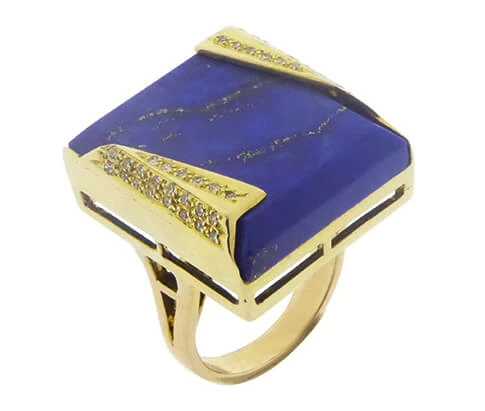 18 karaat gouden briljanten en lapis lazuli ring