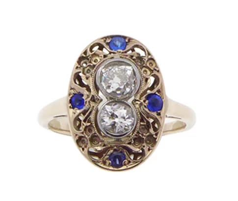 18 karaat gouden saffieren en diamanten ring