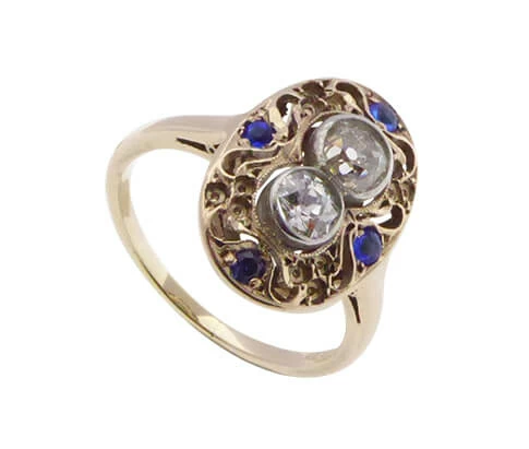 18 karaat gouden saffieren en diamanten ring