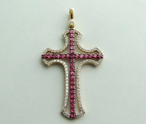 Gouden hanger met robijn en zirkonia