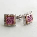 Wit gouden oorbellen met diamanten en amethyst