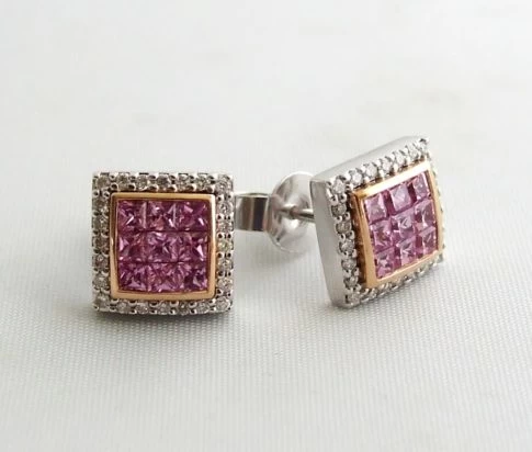 Wit gouden oorbellen met diamanten en amethist