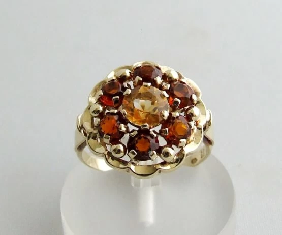 Gouden ring met citrien en granaat