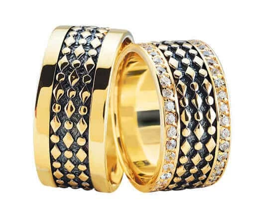 Fantasie trouwringen met 2 rijen diamanten