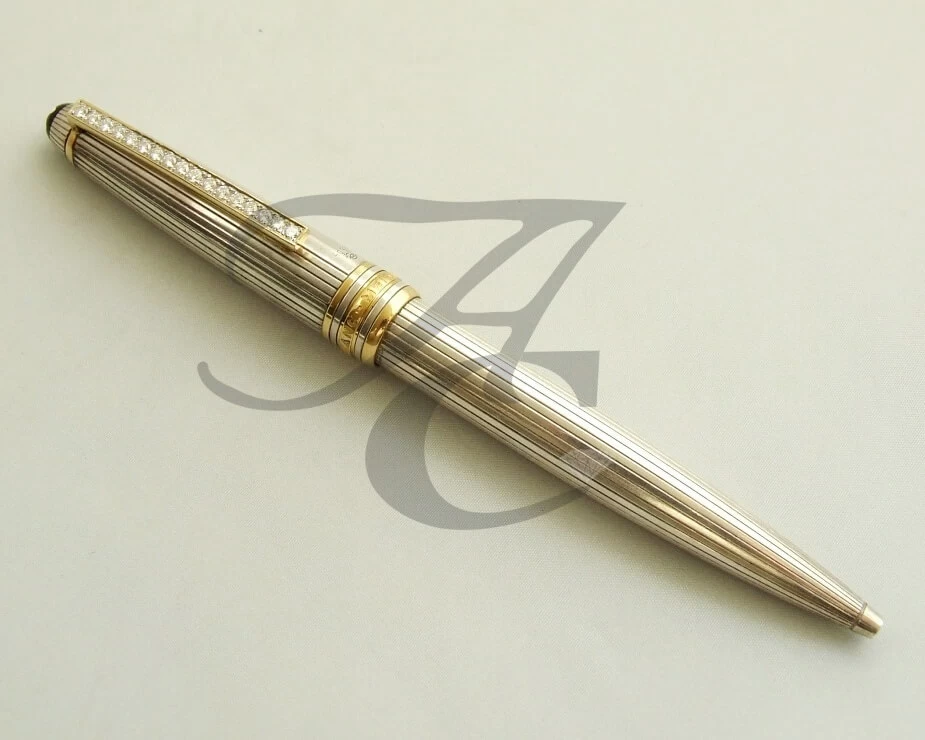 Zilver en gouden ballpoint Mont Blanc met briljanten