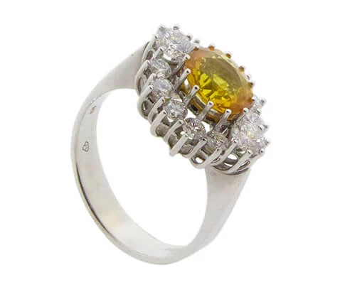 Wit gouden ring met saffier en briljant
