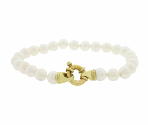 Parel armband met geel gouden slot