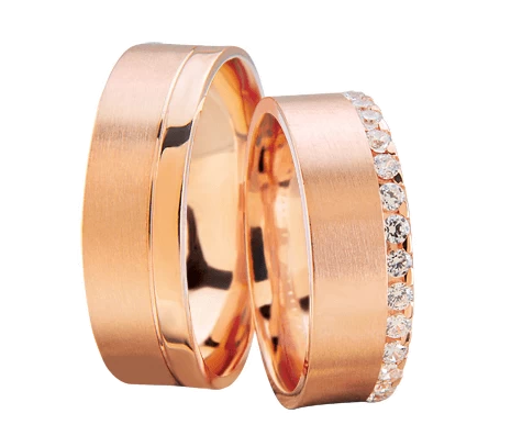 Rosé gouden trouwringen met diamanten