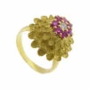 18 karaat gouden ring met robijnen en diamant