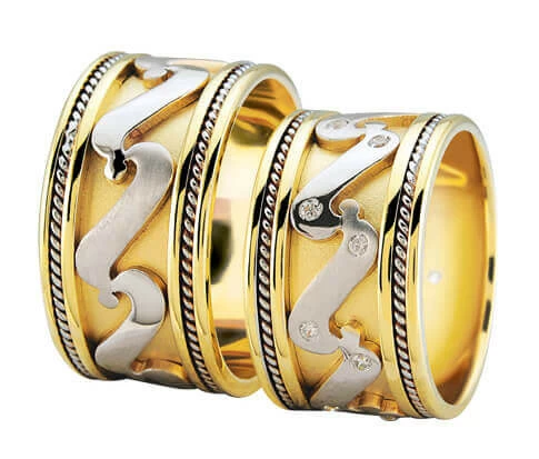 Bicolor diamanten trouwringen fantasie model