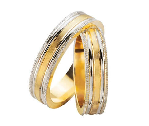 Bicolor diamanten trouwringen hoogglans