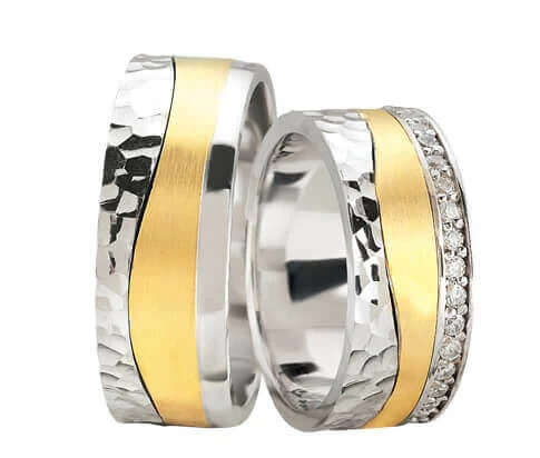 Bicolor fantasie trouwringen met 37 diamanten