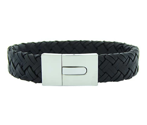 Christian Leather Black Bracelet White Clasp