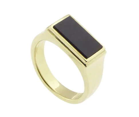 Geel gouden zegelring met onyx