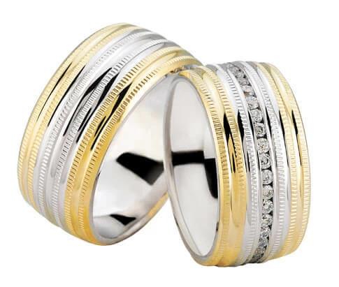 Trouwringen bicolor diamanten rondom