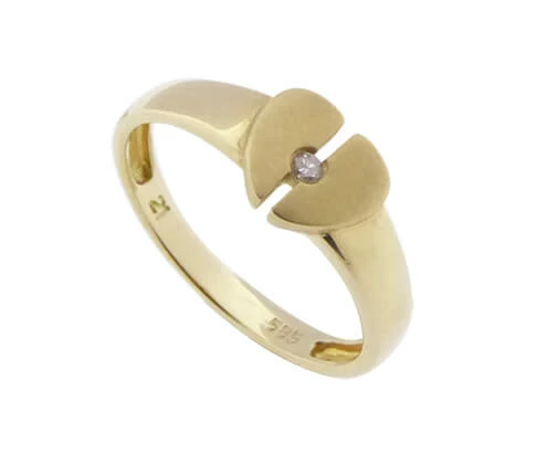 14 karaat geel gouden harten ring met diamant