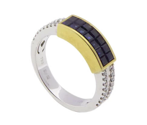 Gouden Christian ring met saffier en diamant