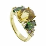 Gouden ring met citrien en smaragd