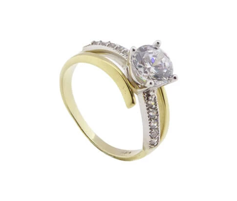 Christian bicolor gouden twist ring met zirkonia
