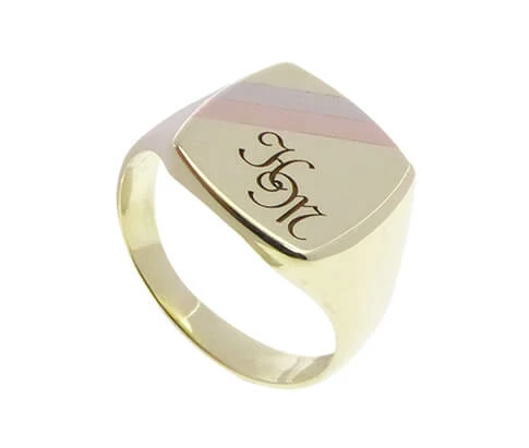 Tricolor gouden zegelring met gravering