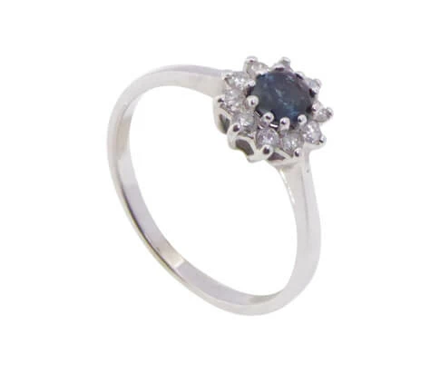 Wit gouden saffieren ring met diamanten